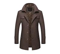 Roquorl Winter Herren Wollmantel Mode Mittellanger Schalkragen Baumwolle Dicker Warmer Wollmantel Brown XL