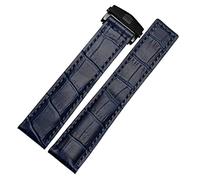 RORFFK Echtes Leder -Uhrband für SCHILD Heuer Handgelenkband Blaues schwarzes braunes Armband 19mm 20 mm 22 mm mit faltenden Schließ Lederriemen(Blue black,22mm)