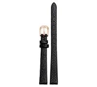 RORFFK Echtes Lederarmband Damenarmband 6mm 8mm 10mm 12mm Eidechsenleder Uhrenarmband kleine Armbanduhren Gürtel Dornschließe(Black rose buckle,10mm)