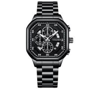 rorios Analog Quarz Herrenuhren Mode Multifunktional Armbanduhr Chronograph Leuchtend Uhr Herren Edelstahl Uhr für Männer Quadrat Freizeit Uhr Schwarz A