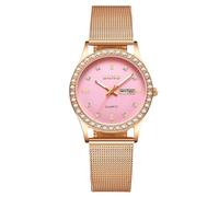 rorios Armbanduhr für Damen Freizeit Quarz Uhren Frauen Diamant Uhr Leuchtend Analoge Damenuhr Roségold Mesh Armband Uhren Rosa