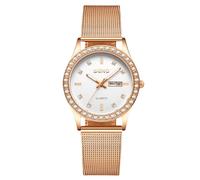 rorios Armbanduhr für Damen Freizeit Quarz Uhren Frauen Diamant Uhr Leuchtend Analoge Damenuhr Roségold Mesh Armband Uhren Weiß