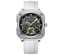 rorios Armbanduhren für Herren Mechanische Automatik Uhr Minimalistisch Skelett Uhr Freizeit Mode Uhr mit Silikon Armband für Männer Weiß Schwarz B, AA-AEL005