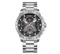 RORIOS Coole Uhren für Herren Mode Automatik Armbanduhren Multifunktional Mechanische Uhr Edelstahl Skelett Herrenuhren Leuchtend Analog Uhren Schwarz Silber