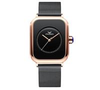 rorios Damen Analog Quarz Armbanduhren Frauen Minimalistisch Uhr Mode Elegant Damenuhren Edelstahl Rechteck Uhr mit Mesh Armband Schwarz Gold A