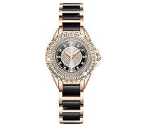 rorios Damen Analog Quarz Uhr Elegante Diamant Armbanduhr Mode 30M Wasserdicht Damenuhr Frauen Kreative Uhr mit Rose Gold Edelstahl Armband Schwarz