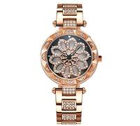 rorios Damen Armbanduhren 360°Drehbar Dial Edelstahlband Simulierter Diamant Armbanduhren für Frauen