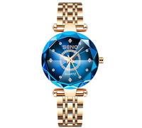 rorios Damen Elegant Armbanduhr Analog Quarz Uhr Diamant Skala Uhr Frauen Edelstahl Armband Uhr Mode Einfache Damenuhren Blau A