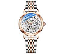 Rorios Damen Mechanische Automatikuhr - Wasserdicht Mit Lederarmband, Skeleton Tourbillon, Leuchtend - Mode-Uhr für Mädchen Und Frauen