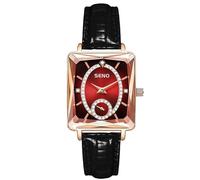 rorios Damen Rechteck Armbanduhren Mode Diamant Uhr Frauen Elegant Uhre Analog Quarz Damenuhren Rotem Zifferblatt Leder Armband Uhr