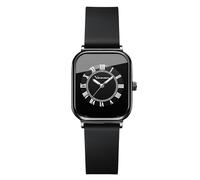 rorios Damen Rechteckig Armbanduhren Frauen Minimalistisch Uhr Analog Quarz Damenuhren Vintage Freizeit Uhr mit Silikon Armband Schwarz B