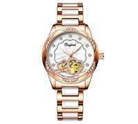 rorios Damen Uhren Automatikuhr Mechanische Uhr Wasserdicht Leuchtend Uhr mit Edelstahl Armband Mode Diamant Armbanduhr Roségold
