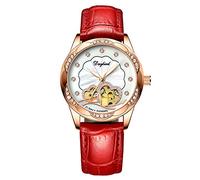 rorios Damen Uhren Automatikuhr Mechanische Uhr Wasserdicht Leuchtend Uhr mit Edelstahl Armband Mode Diamant Armbanduhr weiß Rot