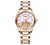 rorios Damen Uhren Automatikuhr Mechanische Uhr Wasserdicht Leuchtend Uhr mit Edelstahl Armband Mode Diamant Armbanduhr Pink