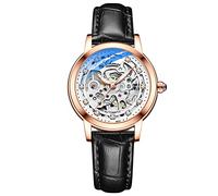 rorios Damen Uhren Wasserdicht Mechanische Automatikuhr mit Lederarmband Skeleton Tourbillon Uhren Mode Leuchtendes Uhren für Mädchen Frauen