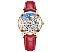 rorios Damen Uhren Wasserdicht Mechanische Automatikuhr mit Lederarmband Skeleton Tourbillon Uhren Mode Leuchtendes Uhren für Mädchen Frauen