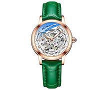 rorios Damen Uhren Wasserdicht Mechanische Automatikuhr mit Lederarmband Skeleton Tourbillon Uhren Mode Leuchtendes Uhren für Mädchen Frauen