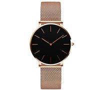 RORIOS Damenuhren, wasserdicht, Quarz, Analog, Uhren mit Mesh-Armband, Edelstahl, minimalistisch, Damenuhren, Roségold, Schwarz, Armband