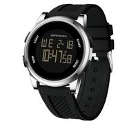 rorios Einfache Elektronische Uhr Herren Digital Armbanduhr Multifunktional Sport Uhr Freizeit wasserdichte Uhr Silikon Armband für Männer Junge Schwarz Silber A