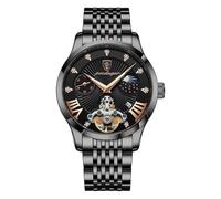 rorios Elegant Armbanduhr für Herren Analog Quarz Uhren Vintage Edelstahl Herrenuhren Datum Kalender Leuchtend Uhr für Männer Schwarz C