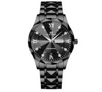 rorios Elegant Diamant Armbanduhr für Herren Klassische Edelstahl Herrenuhren Analog Quarz Uhr Leuchtend Datum Kalender Uhren für Männer Schwarz B