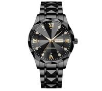 RORIOS Elegant Diamant Armbanduhr für Herren Klassische Edelstahl Herrenuhren Analog Quarz Uhr Leuchtend Datum Kalender Uhren für Männer Schwarz A