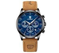 rorios Elegant Herrenuhren Multifunktional Chronograph Uhren Analoge Quarz Armbanduhren Edelstahl Business Uhr für Männer Herren mit Leder Armband Blau B