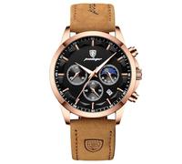 rorios Elegant Herrenuhren Multifunktional Chronograph Uhren Analoge Quarz Armbanduhren Edelstahl Business Uhr für Männer Herren mit Leder Armband Schwarz A