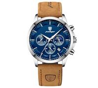 rorios Elegant Herrenuhren Multifunktional Chronograph Uhren Analoge Quarz Armbanduhren Edelstahl Business Uhr für Männer Herren mit Leder Armband Blau C