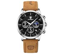 rorios Elegant Herrenuhren Multifunktional Chronograph Uhren Analoge Quarz Armbanduhren Edelstahl Business Uhr für Männer Herren mit Leder Armband Schwarz C