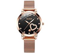 rorios Elegante Damen Uhren Analog Quarz Uhr Heart Zifferblatt mit Edelstahl Mesh Armband Mode Mädchen Armbanduhr
