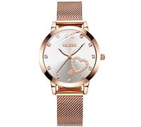 rorios Elegante Damen Uhren Analog Quarz Uhr Heart Zifferblatt mit Edelstahl Mesh Armband Mode Mädchen Armbanduhr