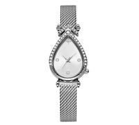 rorios Elegante Tropfenform Damenuhr mit Kristallverzierung Edelstahl Mesh Armband Modische Kleiduhr für Tagesgebrauch und besondere Anlässe Weiß