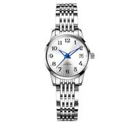 RORIOS Frauen Mechanische Uhr Damen Elegant Armbanduhren Minimalistisch Automatik Uhr Mode Automatik Edelstahl Uhr Leuchtend Analog Damenuhren Weiß B