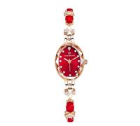 rorios Frauen mit Vier Blättern Clover Quartz Watch Metallarmband Elegante Diamant Set Quarzhanduhr wasserdichte Uhr Rot