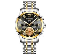 rorios Herren Analog Quarz Armbanduhr Klassische Business Uhr Datum Kalender Leuchtend Uhr Edelstahl Herrenuhren Multifunktional wasserdichte Uhr Schwarz Gold A