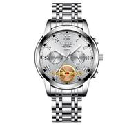 rorios Herren Analog Quarz Armbanduhr Klassische Business Uhr Datum Kalender Leuchtend Uhr Edelstahl Herrenuhren Multifunktional wasserdichte Uhr Weiß A