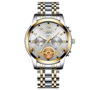 rorios Herren Analog Quarz Armbanduhr Klassische Business Uhr Datum Kalender Leuchtend Uhr Edelstahl Herrenuhren Multifunktional wasserdichte Uhr Weiß Gold A