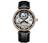 RORIOS Herren-Armbanduhr, wasserdicht, mechanisch, Lederarmband, Skelett, automatische Uhrenbeweger, Klassische Armbanduhr für Männer, Roségold, Schwarz, Riemen