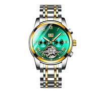 rorios Herren Automatik Mechanisch Tourbillon Armbanduhr Edelstahl Metallarmband Kalender Leuchtend Zeiger Multifunktionen Armbanduhr