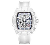 rorios Herren Durchsichtig Tonneau Armbanduhren Silikon Analog Quarz Uhren für Männer Multifunktional Mode Uhr wasserdichte Chronograph Herrenuhr Weiß A