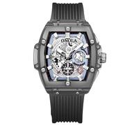 rorios Herren Durchsichtig Tonneau Armbanduhren Silikon Analog Quarz Uhren für Männer Multifunktional Mode Uhr wasserdichte Chronograph Herrenuhr Schwarz A