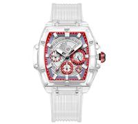 RORIOS Herren Durchsichtig Tonneau Armbanduhren Silikon Analog Quarz Uhren für Männer Multifunktional Mode Uhr wasserdichte Chronograph Herrenuhr Weiß D