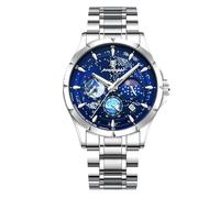 rorios Herren Edelstahl Armbanduhren Mode Analoge Quarz Uhr Elegant Leuchtend Uhren Multifunktional Chronograph Herrenuhren Silber Blau A