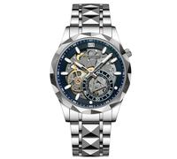 rorios Herren Edelstahl Armbanduhren Skelett Mode Herrenuhren Analog Quarz Uhren Business Leuchtend Uhr für Männer Blau