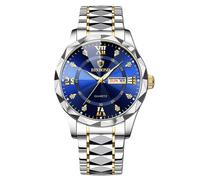 rorios Herren Elegant Quarz Armbanduhr Klassische Edelstahl Herrenuhren Diamant wasserdichte Uhr Multifunktional Business Uhren für Männer Gold blau A