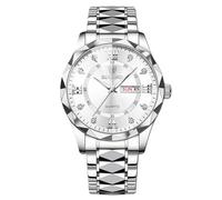 rorios Herren Elegant Quarz Armbanduhr Klassische Edelstahl Herrenuhren Diamant wasserdichte Uhr Multifunktional Business Uhren für Männer Weiß