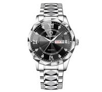 rorios Herren Elegant Quarz Armbanduhr Klassische Edelstahl Herrenuhren Diamant wasserdichte Uhr Multifunktional Business Uhren für Männer weiß schwarz B