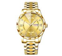 RORIOS Herren Elegant Quarz Armbanduhr Klassische Edelstahl Herrenuhren Diamant wasserdichte Uhr Multifunktional Business Uhren für Männer Gold B