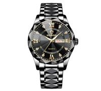 rorios Herren Elegant Quarz Armbanduhr Klassische Edelstahl Herrenuhren Diamant wasserdichte Uhr Multifunktional Business Uhren für Männer Schwarz Gold B